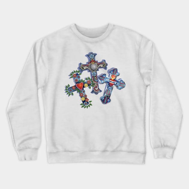 Folk Art Crosses Crewneck Sweatshirt by Pamelandia